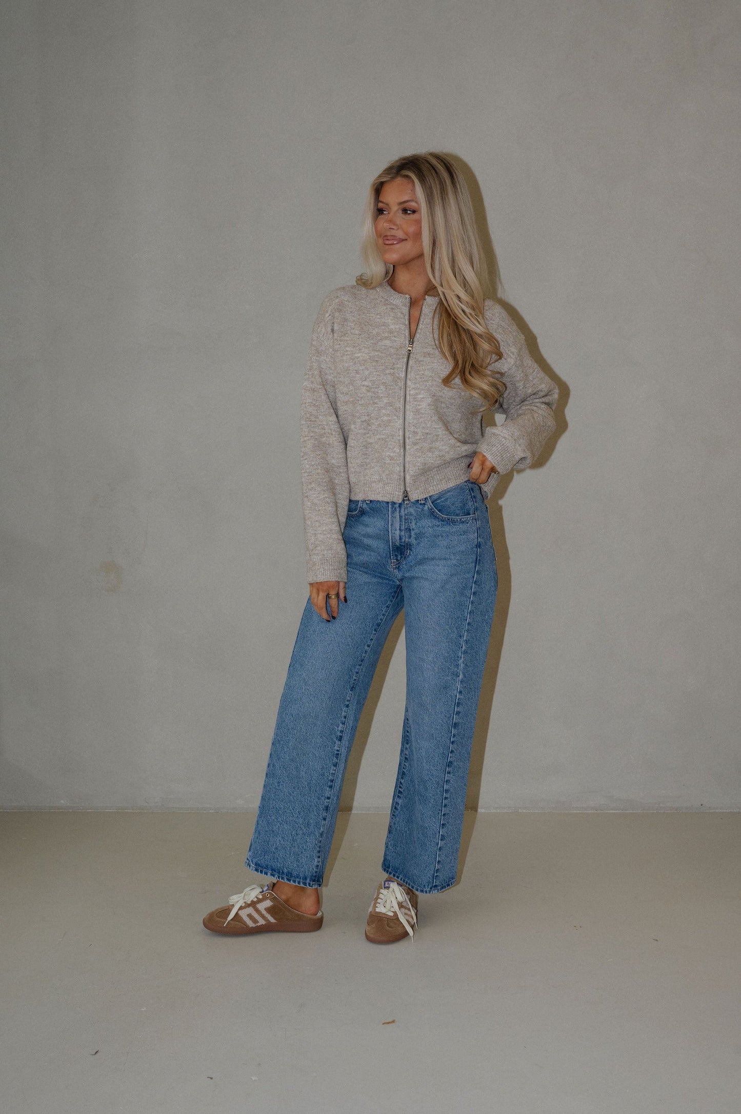 Parker Zip Cardigan-Taupe