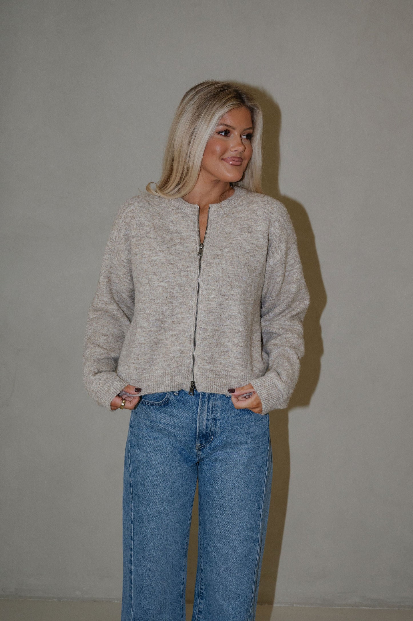 Parker Zip Cardigan-Taupe