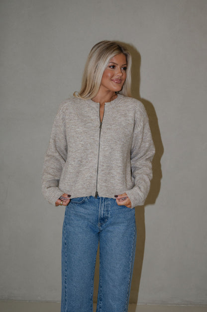 Parker Zip Cardigan-Taupe