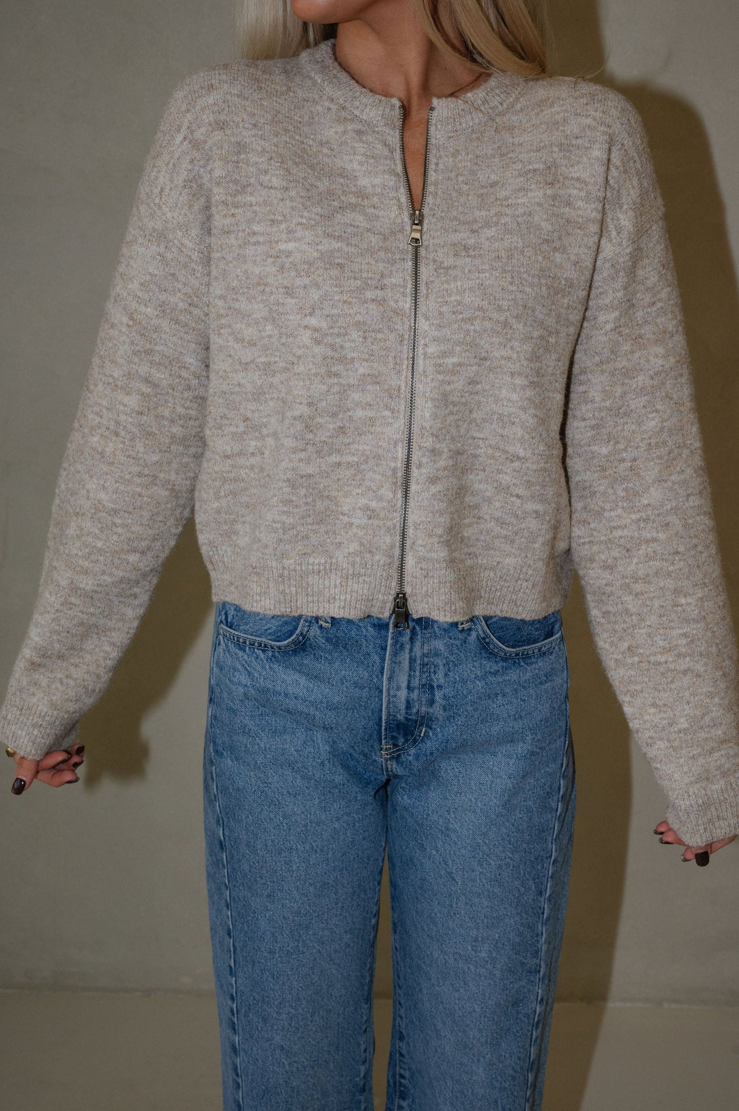 Parker Zip Cardigan-Taupe