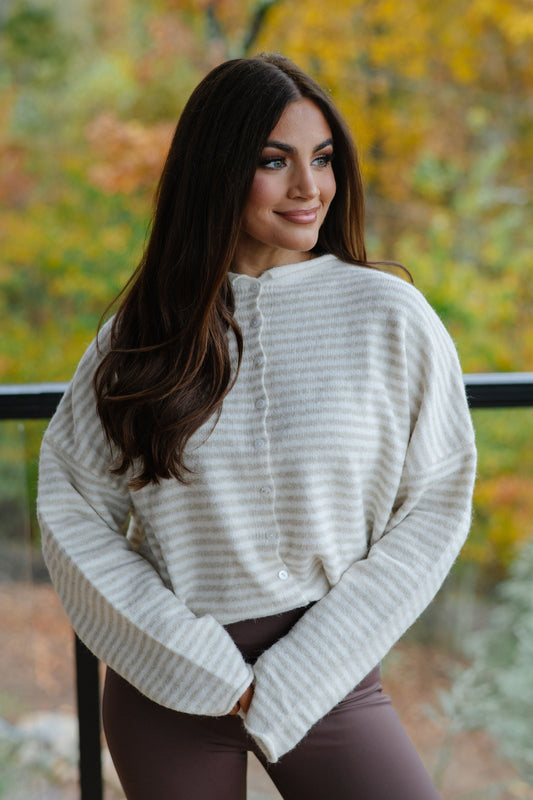 Mini Striped Cardigan- Cream