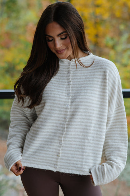 Mini Striped Cardigan- Cream
