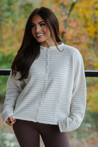 Mini Striped Cardigan- Cream