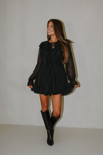 Front Ruffle Dress-Black