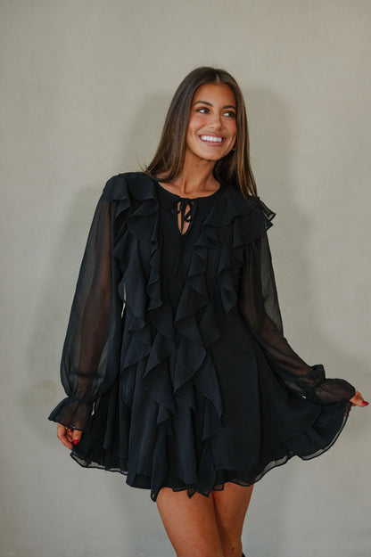 Front Ruffle Dress-Black