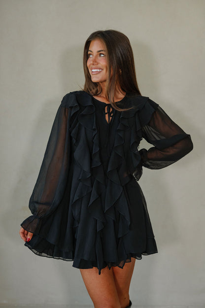 Front Ruffle Dress-Black