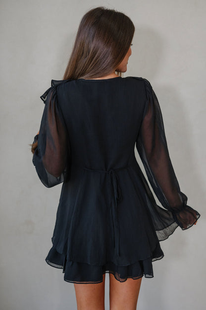 Front Ruffle Dress-Black