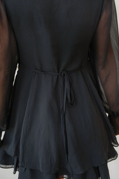 Front Ruffle Dress-Black