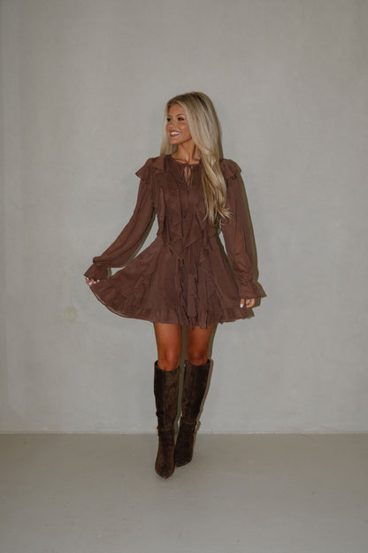 Front Ruffle Dress-Dark Mocha